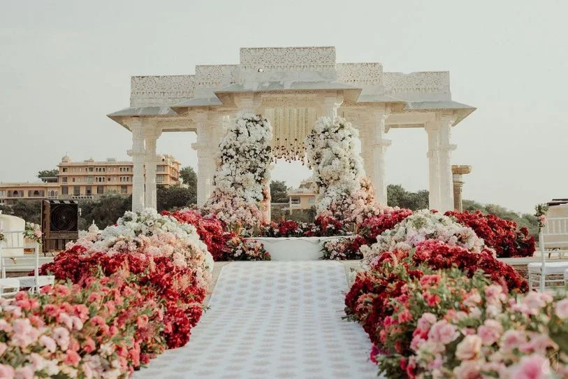 luxury floral wedding aisle Rajasthan 