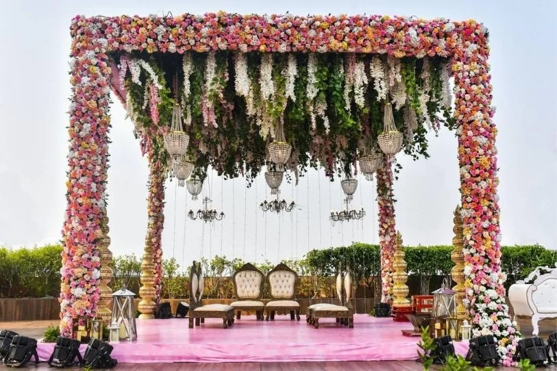 floral canopy wedding mandap