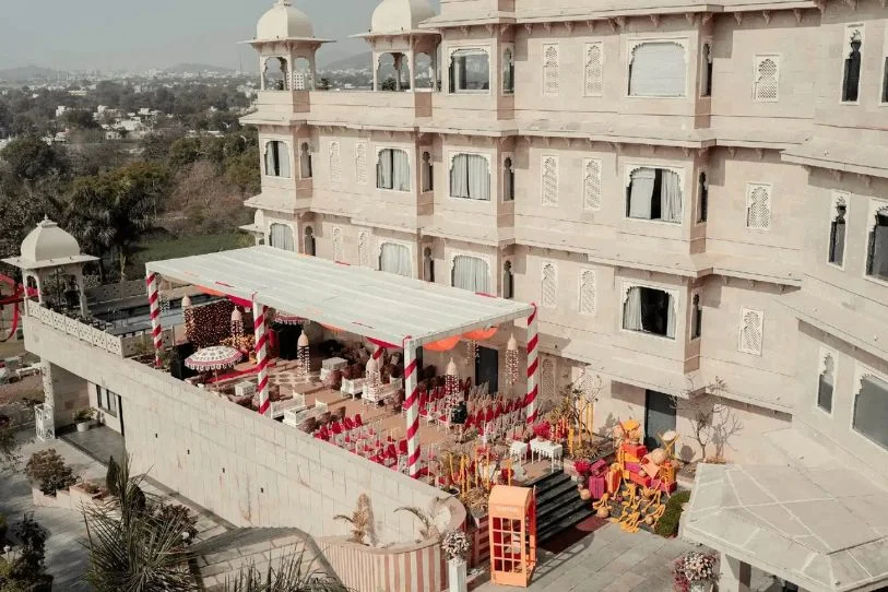 royal palace wedding stage decor Rajasthan